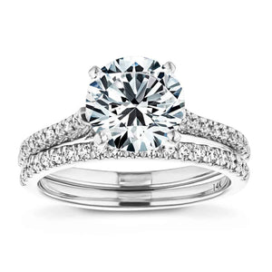 Affordable lab grown diamond wedding ring set with accenting diamonds in 14k white gold