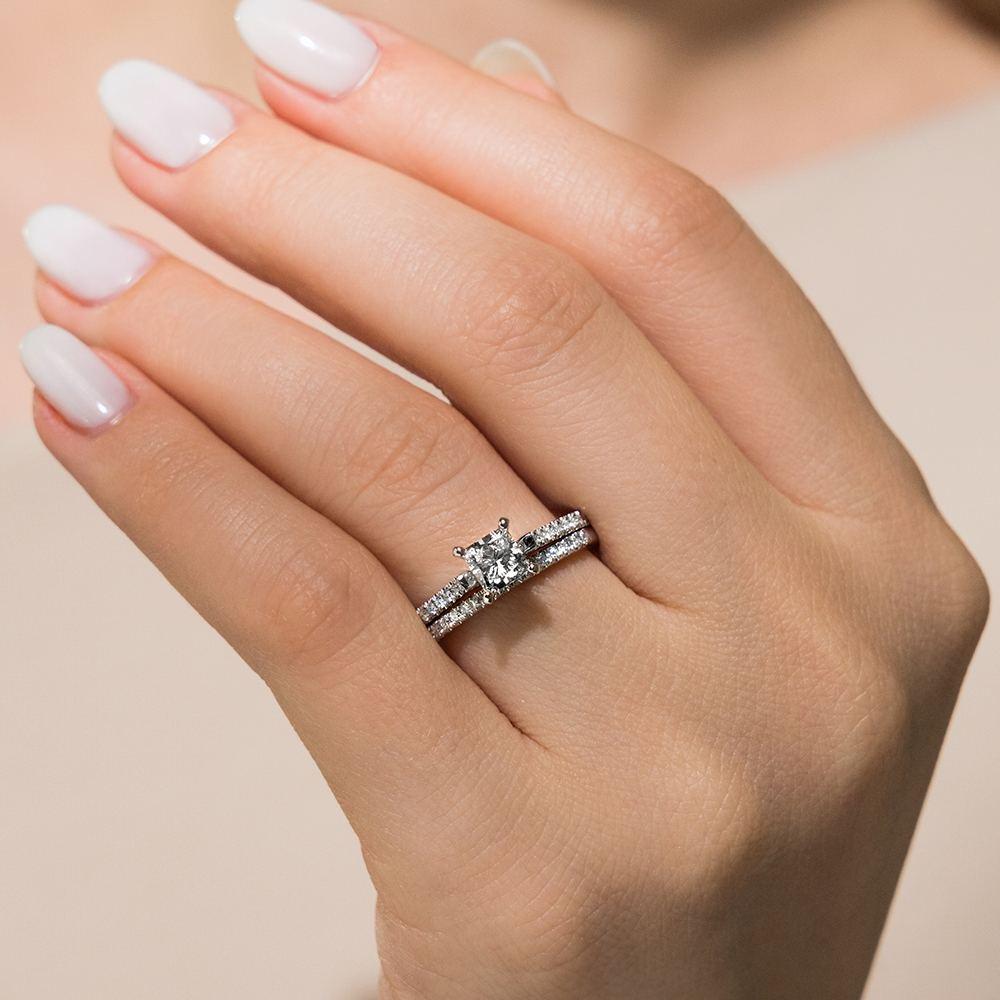 Idyllic Wedding Ring set shown here with a princess cut Lab-Grown Diamond in white gold 