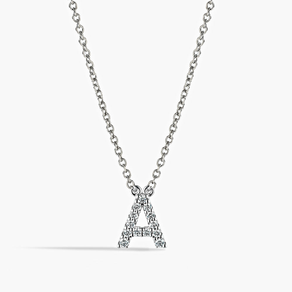 Initial necklace with 0.16ctw recycled diamonds in 14K white gold 