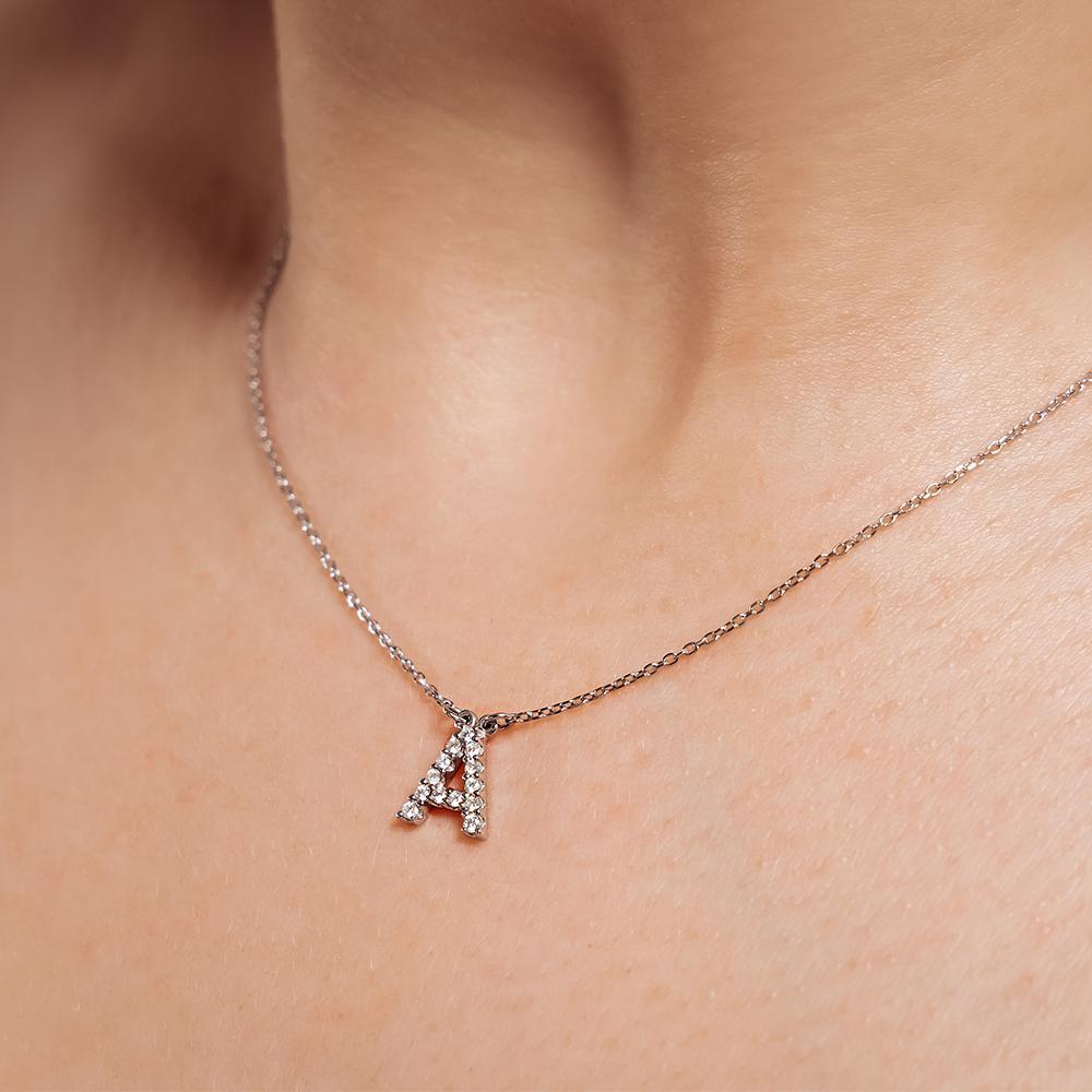 Initial necklace with 0.16ctw recycled diamonds in 14K white gold 