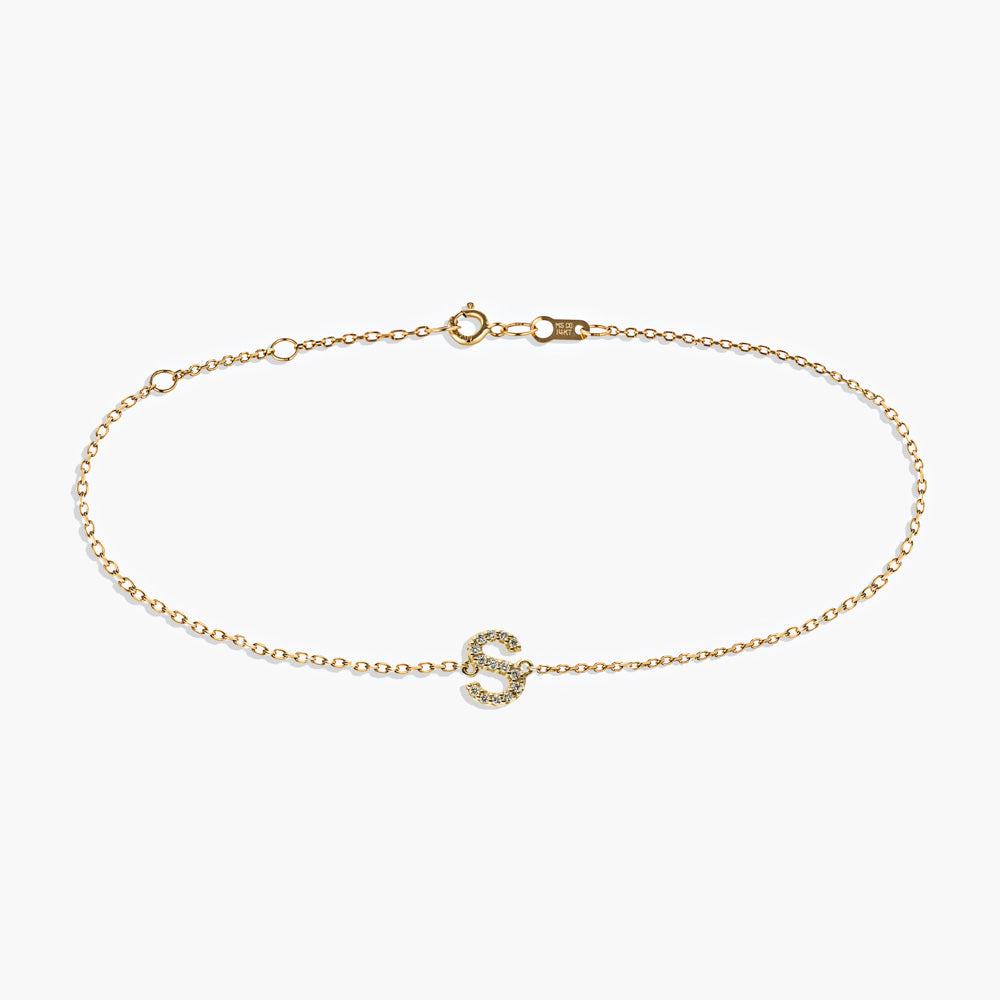 Diamond "S" Initial Bracelet (RTS) in 14K yellow gold | diamond accented letter initial bracelet in gold