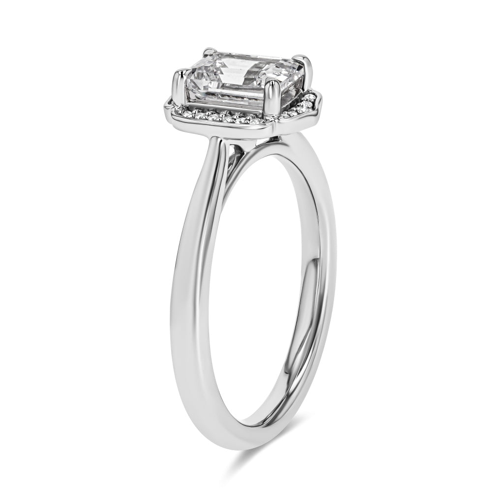 Shown here with a 1.0ct Emerald Cut center stone in 14K White Gold