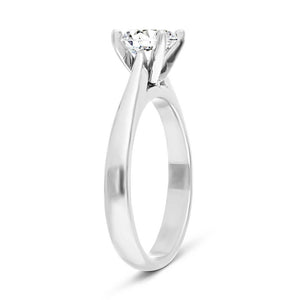 Solitaire engagement ring with cathedral set 1ct round cut lab grown diamond in 14k white gold shown from side