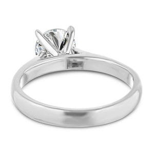 Solitaire engagement ring with 1ct round cut lab grown diamond in 14k white gold shown from back