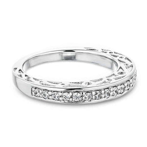  Julie Accented Wedding band scroll detail recycled diamonds recycled 14K white gold