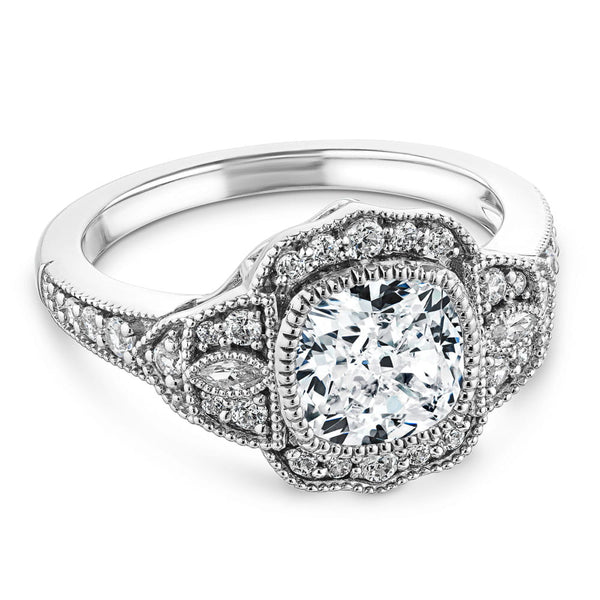 Cushion Yellow Sapphire Diamond Halo Engagement Ring Set Vintage Style
