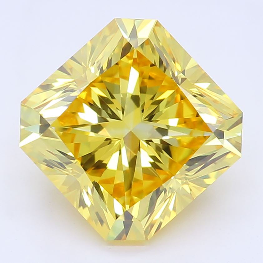 1.62 Carat Radiant Cut Orangy Yellow Lab Created Diamond