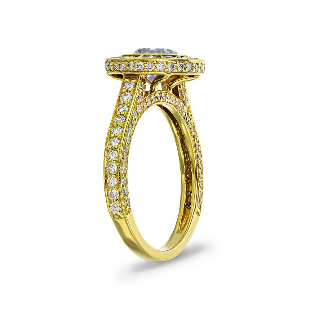 Launa Accented Engagement Ring shown with 1.25ct round cut Diamond Hybrid in 18K yellow gold 