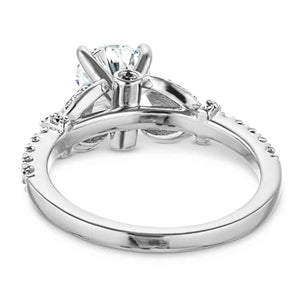Nature inspired floral engagement ring with peek-a-boo diamonds and a 1ct round cut lab created diamond in 14k white gold shown from back