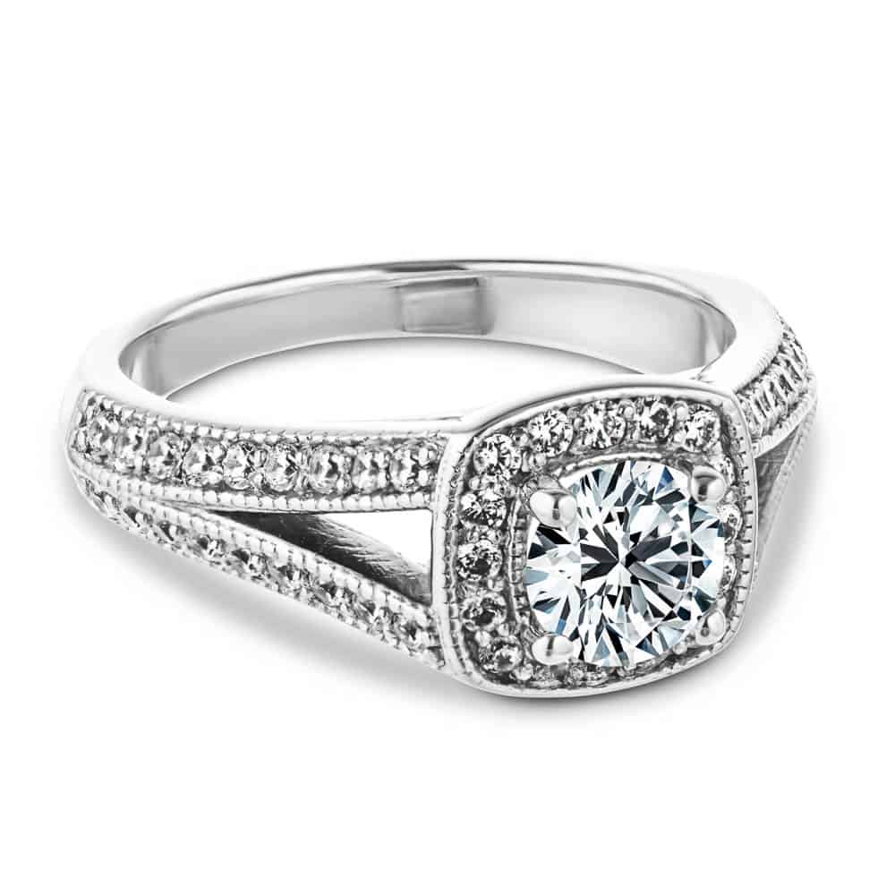 Shown with 0.5ct Round Cut Lab Grown Diamond in 14k White Gold
