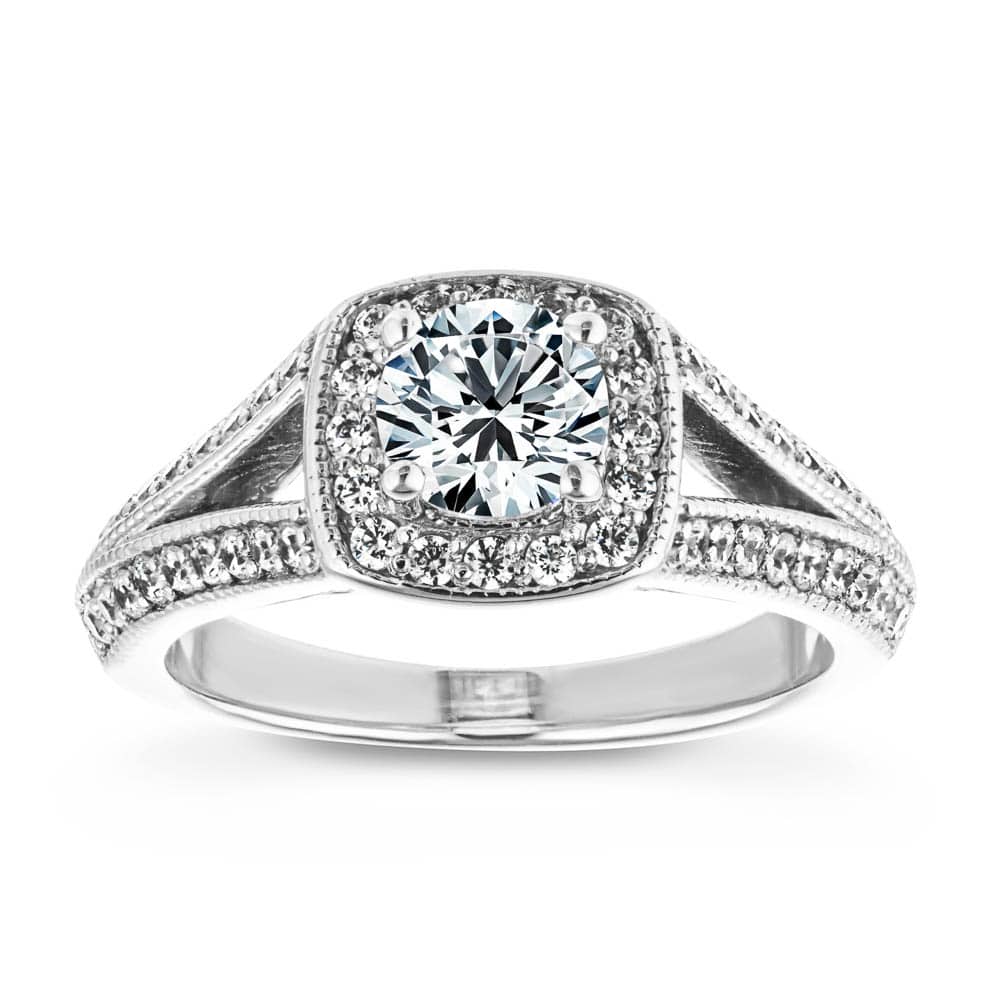 Shown with 0.5ct Round Cut Lab Grown Diamond in 14k White Gold