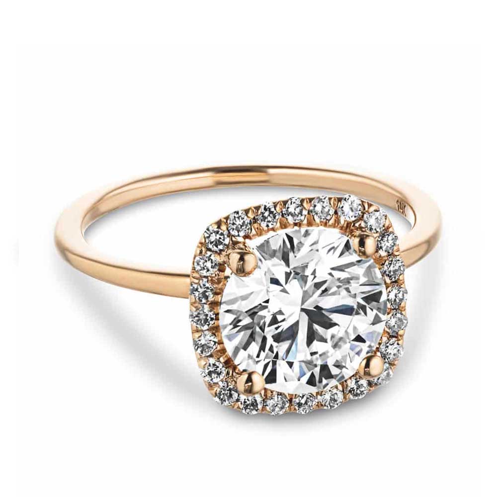 Shown with 2ct Round Cut Lab Grown Diamonds in 14k Rose Gold
