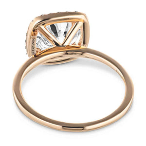 Diamond halo engagement ring with 2ct round cut lab created diamond in 14k rose gold shown from back