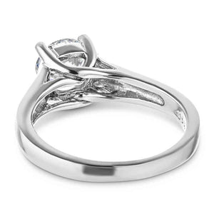 Simple trellis style solitaire engagement ring with 1ct round cut lab grown diamond in 14k white gold shown from back