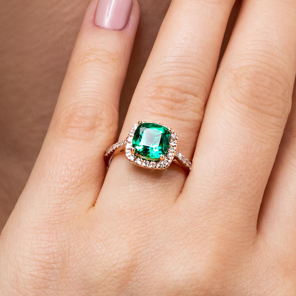 Shown with 1ct Cushion Cut Lab Grown Emerald in 14k Yellow Gold