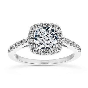 Unique beautiful diamond accented halo engagement ring with 1ct cushion cut lab grown diamond in 14k white gold setting