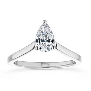 Elegant solitaire teardrop engagement ring with 1ct pear cut lab grown diamond in 14k white gold setting