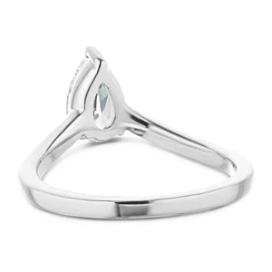 Simple solitaire teardrop engagement ring with 1ct pear cut lab grown diamond in 14k white gold setting shown from back