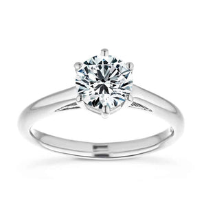 Ethical solitaire engagement ring with 6 prong set 1ct round cut lab grown diamond in 14k white gold