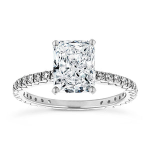 Gorgeous ethical diamond accented solitaire engagement ring with 1ct radiant cut lab grown diamond in 14k white gold setting