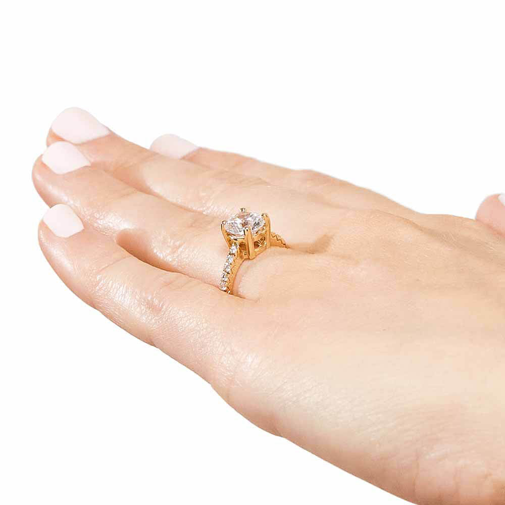 Shown with 1ct Round Cut Lab Grown Diamond in 14k Yellow Gold