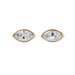 Marquise Bezel Set Lab Grown Diamond Stud Earrings in 14k Yellow Gold