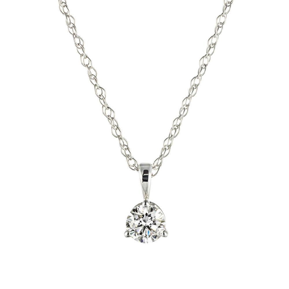 Martini Pendant with Round Lab-Created Diamond in 14K white gold | 3 prong martini pendant necklace with round center stone gold