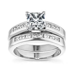 Channel set diamond accented wedding ring set with lab created diamonds in 14k white gold