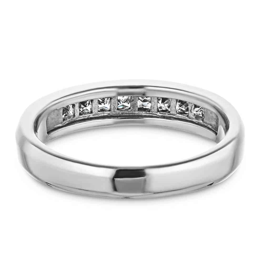 Channel set diamond wedding band made to fit the Melanie Engagement Ring in recycled 14K white gold