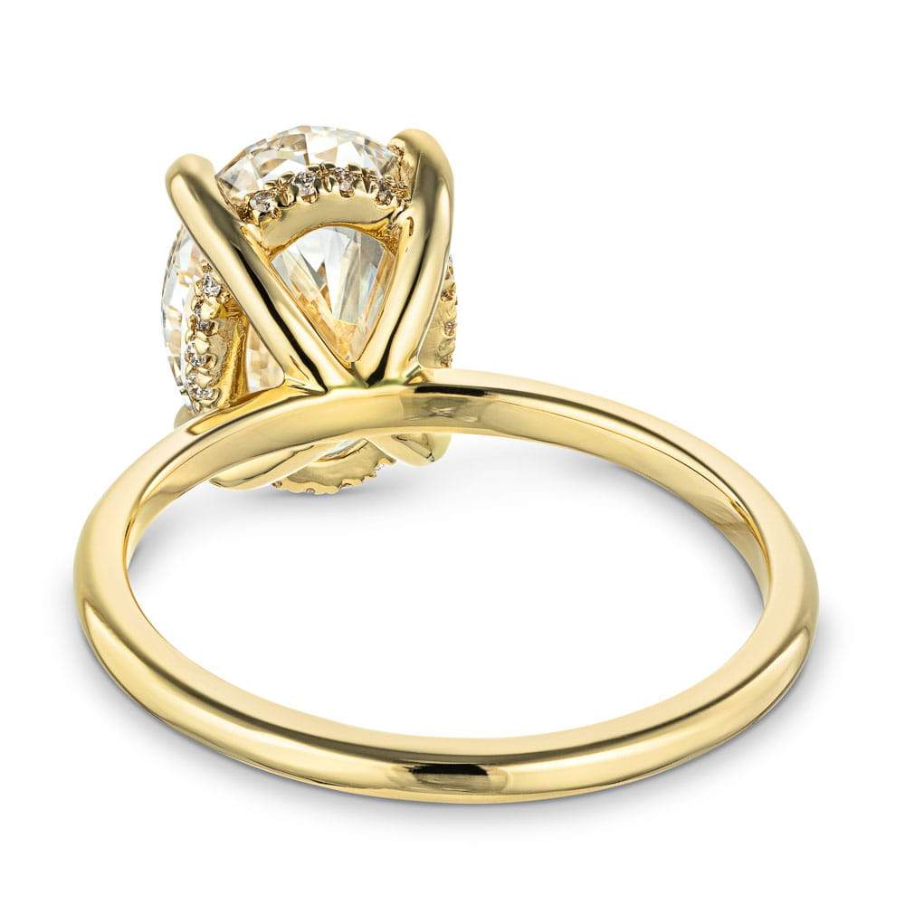 Shown with 3ct Oval Cut Lab Grown Diamond in 14k Yellow Gold