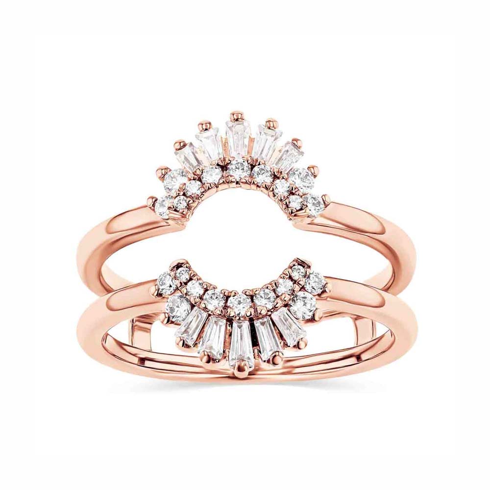 Shown in 14K Rose Gold|beautiful double halo ring guard with 0.50ct set in 14k rose gold