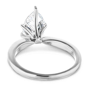 Solitaire engagement ring with 6 prong set 1ct pear cut lab grown diamond in 14k white gold band shown from back