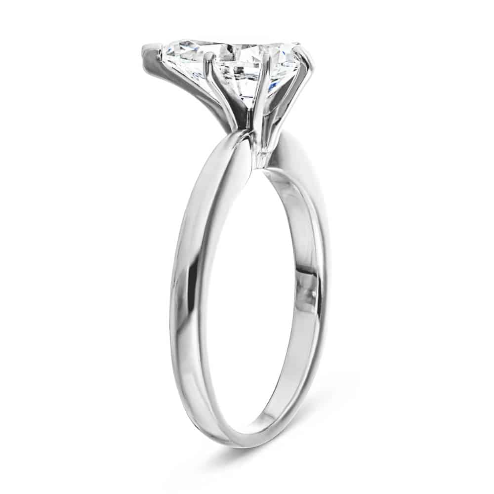 Shown with 1ct Pear Cut Lab Grown Diamond in 14k White Gold|Simple teardrop solitaire engagement ring with 1ct pear cut lab grown diamond in 14k white gold band