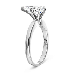 Solitaire engagement ring with 6 prong set 1ct pear cut lab grown diamond in 14k white gold band shown from side
