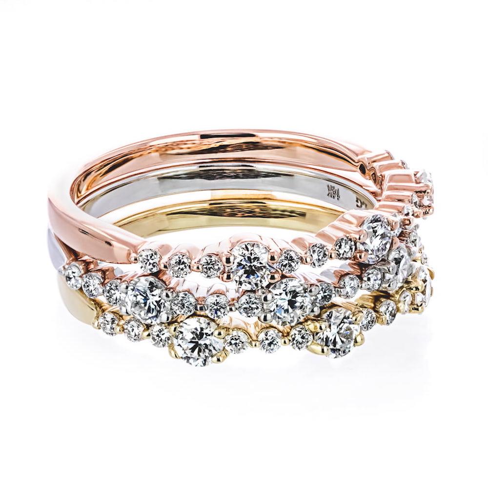 Lab-Grown Diamond accented band in recycled 14K white gold 14K yellow gold and 14K rose gold, can be purchased as a set for s discounted price 