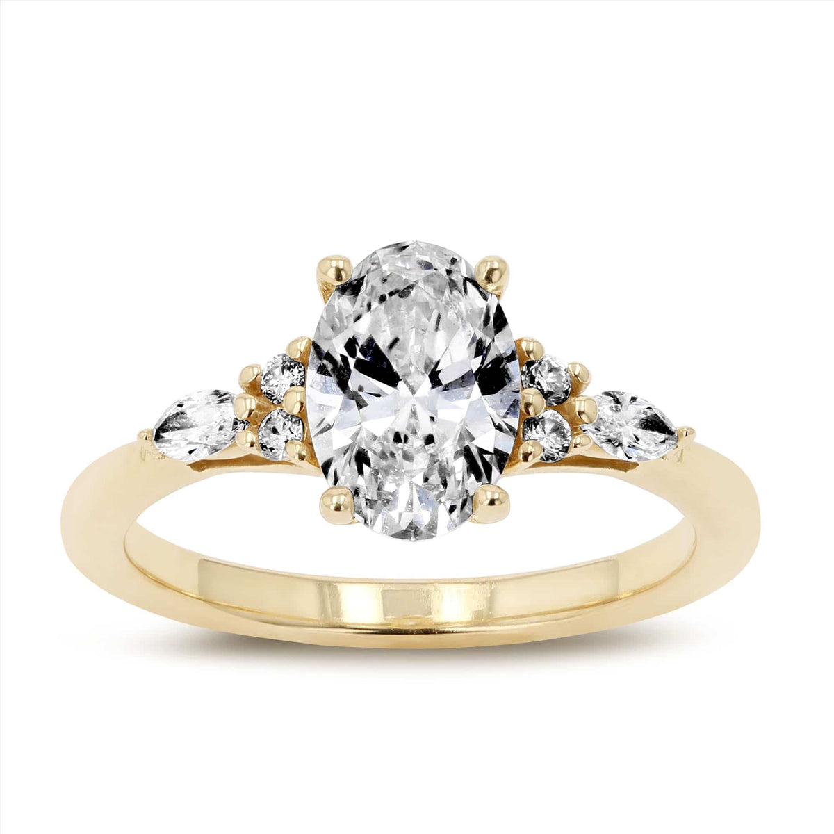 Shown with 1ct Oval Cut Lab Grown Diamond in 14K Yellow Gold