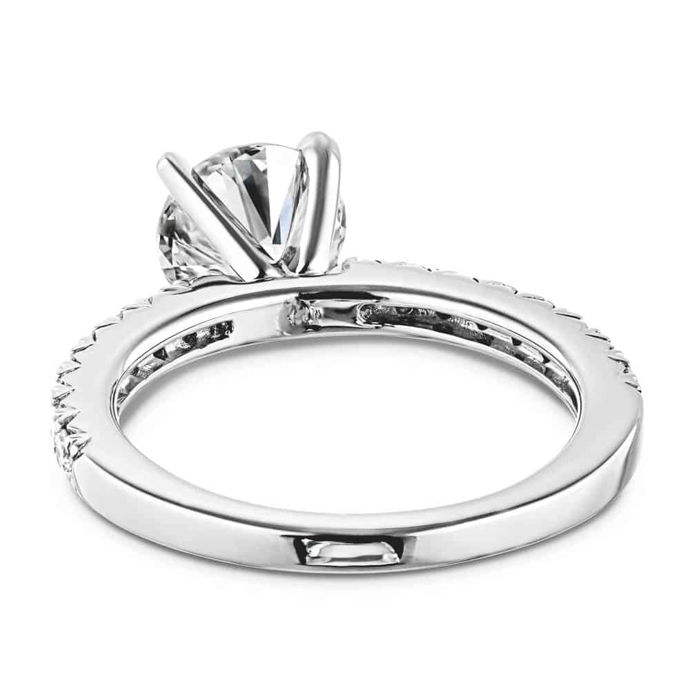 Novu Wedding Set shown with a 1.0ct Round cut Lab-Grown Diamond with a diamond accented band in recycled platinum, can be purchased with the matching band as a set at a discounted price | Novu Wedding Set Shown 1.0ct Round cut Lab-Grown Diamond diamond accented band in recycled platinum matching band