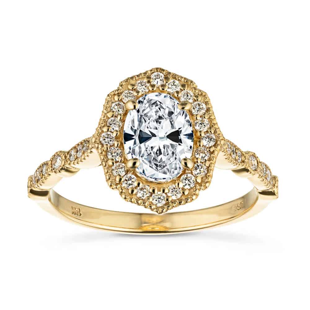 Shown with 1ct Oval Cut Lab Grown Diamond in 14k Yellow Gold