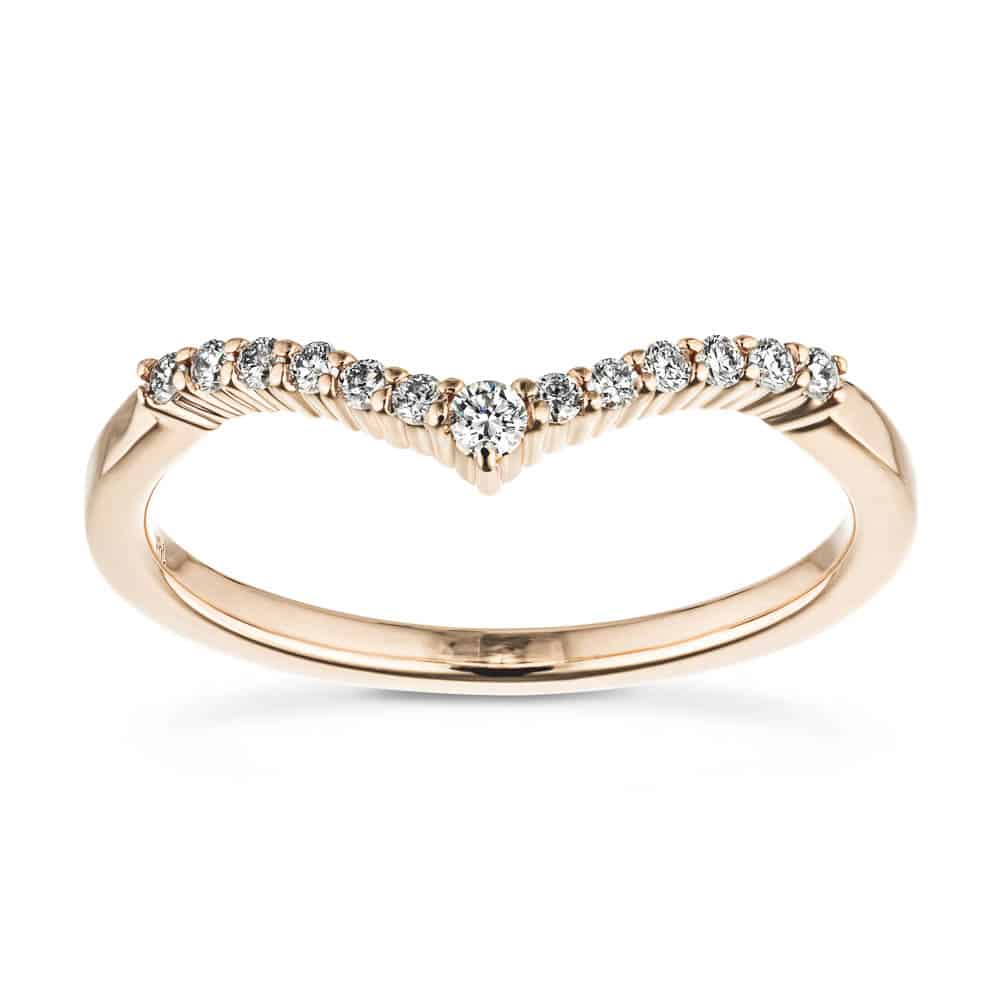 Penelope V shaped wedding band with accenting diamonds in recycled 14K rose gold 