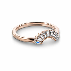 Unique elegant contour diamond accented wedding band with baguette cut lab grown diamonds in 14k rose gold
