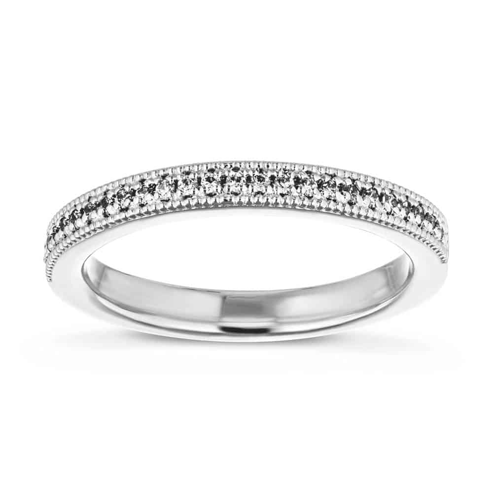 Diamond accented wedding band in recycled 14K white gold made to fit the Quimby Engagement Ring 