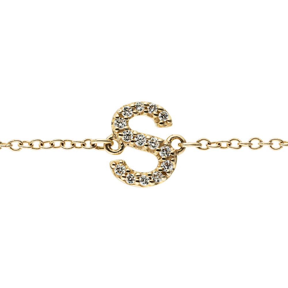 Diamond &quot;S&quot; Initial Bracelet (RTS) in 14K yellow gold 