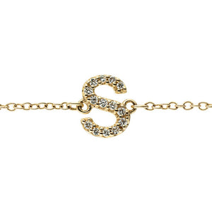  diamond accented letter initial bracelet in gold
