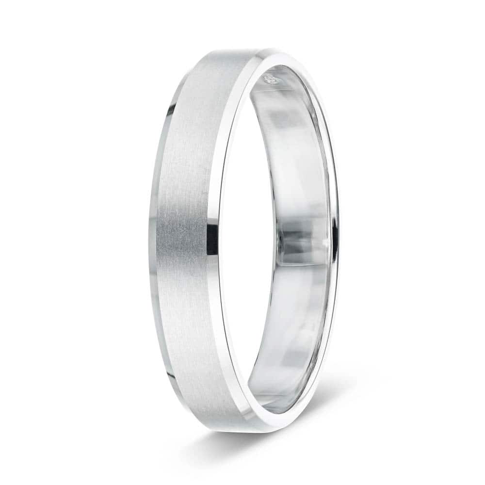 Men&#39;s wedding band in satin finish in recycled 14K white gold 