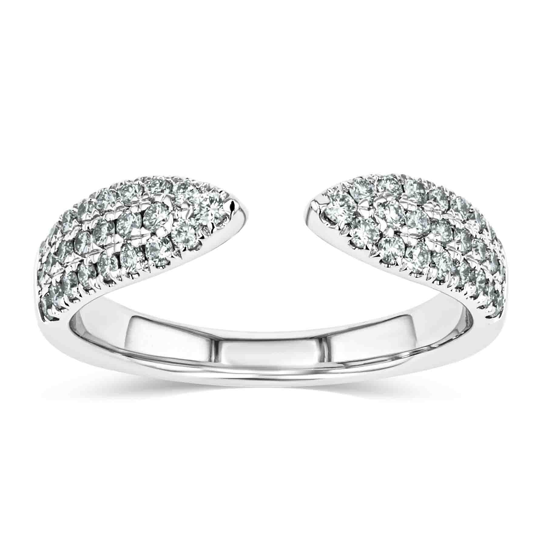 Shown in 14K White Gold|pave set open band ring with lab grown diamonds in 14k white gold