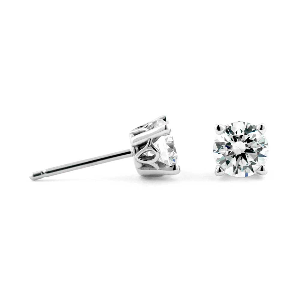 Round Scroll Earrings shown with two 0.75ct (1.50ctw) round cut Diamond Hybrids® in recycled 14K white gold