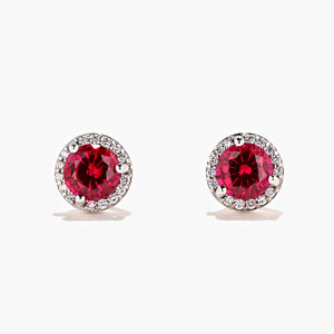 Diamond Halo Ruby Earrings 1.30ctw Lab Grown Ruby Gemstones (RTS)