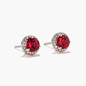 Diamond Halo Ruby Earrings 1.30ctw Lab Grown Ruby Gemstones (RTS)