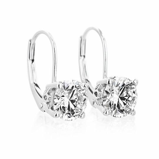 Scroll Drop Earrings in 14K white gold | scroll drop earring studs white gold round cut diamonds