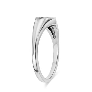 signet engravable ring with heart shape center in 14k white gold